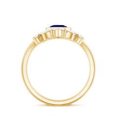 Vintage Looking Lab Grown Blue Sapphire 3 Piece Bridal Ring Set with Moissanite