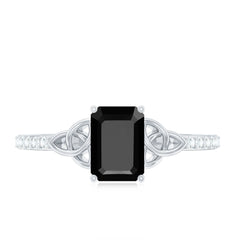 6X8mm Emerald Cut Black Onyx Celtic Engagement Ring with Diamond