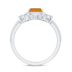 Vintage Inspired Citrine Emerald Cut Engagement Ring with Moissanite Halo