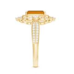 Vintage Inspired Citrine Emerald Cut Engagement Ring with Moissanite Halo