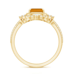 Vintage Inspired Citrine Emerald Cut Engagement Ring with Moissanite Halo