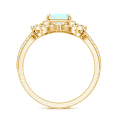 Real 6X8mm Emerald Cut Opalescent Antique Looking Engagement Ring with Diamond Halo