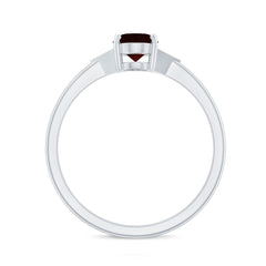 Natural Garnet Oval Shaped Engagement Ring with Diamond Trio