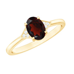 Natural Garnet Oval Shaped Engagement Ring with Diamond Trio