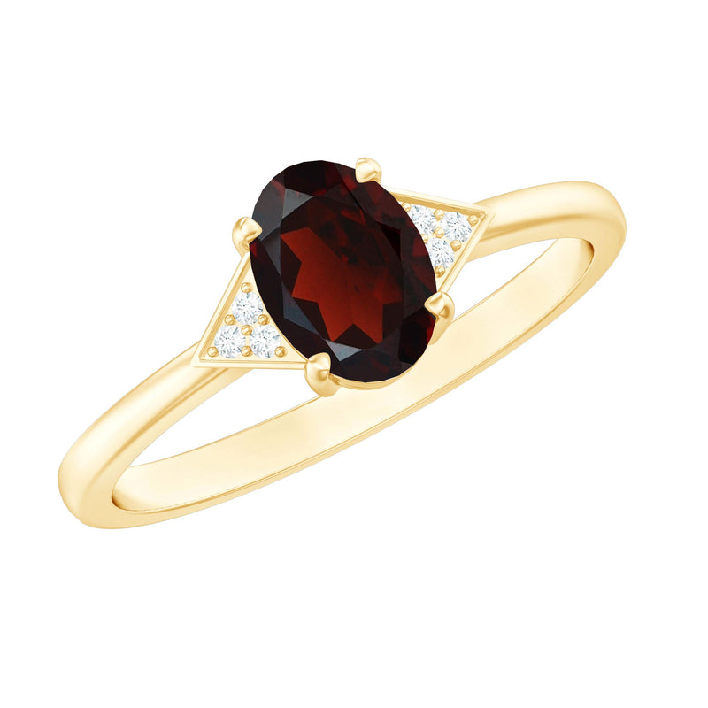 Natural Garnet Oval Shaped Engagement Ring with Diamond Trio