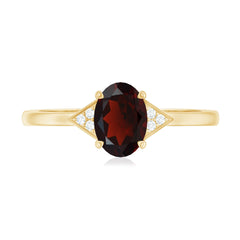 Natural Garnet Oval Shaped Engagement Ring with Diamond Trio