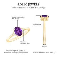 Oval Amethyst Solitaire Engagement Ring with Diamond Accent
