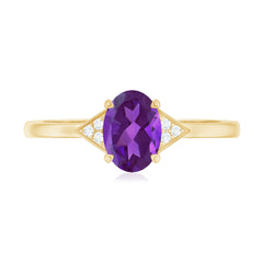 Oval Amethyst Solitaire Engagement Ring with Diamond Accent