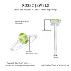 Natural Solitaire 1 Carat Peridot Oval Engagement Ring with Diamond