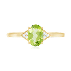 Natural Solitaire 1 Carat Peridot Oval Engagement Ring with Diamond