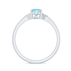 Genuine 6X8mm Aquamarine Oval Engagement Ring with Diamond