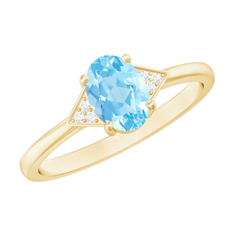 Genuine 6X8mm Aquamarine Oval Engagement Ring with Diamond