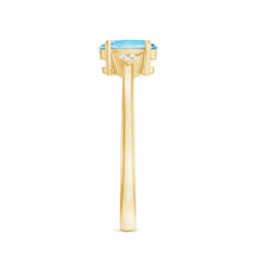 Genuine 6X8mm Aquamarine Oval Engagement Ring with Diamond