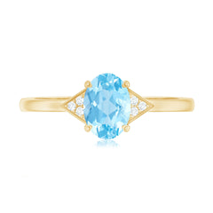 Genuine 6X8mm Aquamarine Oval Engagement Ring with Diamond
