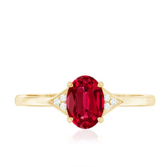6X8MM Oval Lab Created Ruby Solitaire Ring with Diamonds