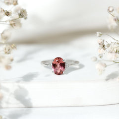 1 Carat Pink Tourmaline Oval Engagement Ring with Diamond