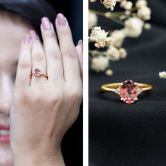 1 Carat Pink Tourmaline Oval Engagement Ring with Diamond
