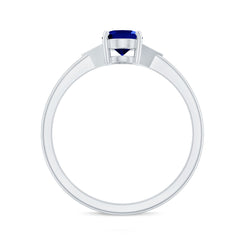 Certified 1 Carat Lab Grown Blue Sapphire Oval Engagement Ring with Diamond Trio