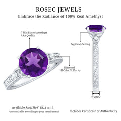 Solitaire Amethyst Celtic Knot Ring with Diamond