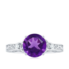 Solitaire Amethyst Celtic Knot Ring with Diamond