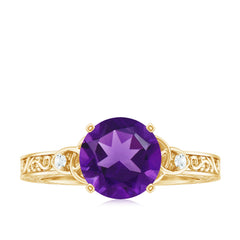 Solitaire Amethyst Celtic Knot Ring with Diamond