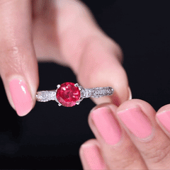 Solitaire Created Ruby Celtic Knot Ring with Diamond