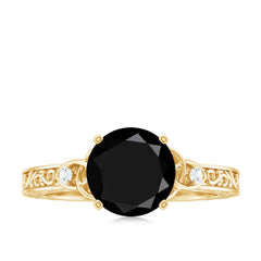 Vintage Inspired Black Onyx Celtic Engagement Ring with Diamond