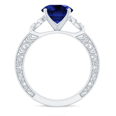 Certified 2.7 Carat Lab Grown Blue Sapphire Celtic Engagement Ring with Diamond