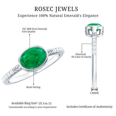 Natural Oval Shape Emerald East West Engagement Ring with Diamond