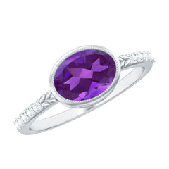 Oval Amethyst Solitaire Engagement Ring with Diamond