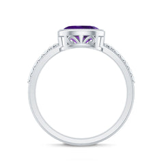 Oval Amethyst Solitaire Engagement Ring with Diamond