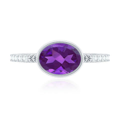 Oval Amethyst Solitaire Engagement Ring with Diamond