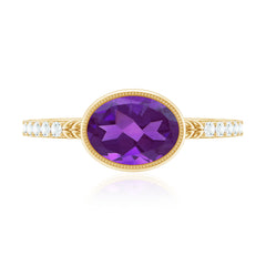 Oval Amethyst Solitaire Engagement Ring with Diamond