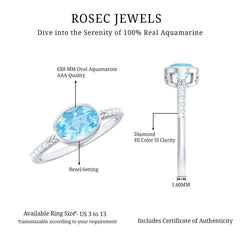 Natural Aquamarine Diamond Oval Engagement Ring in East West Style