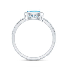 Natural Aquamarine Diamond Oval Engagement Ring in East West Style