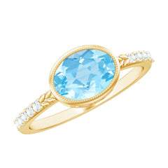 Natural Aquamarine Diamond Oval Engagement Ring in East West Style