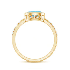 Natural Aquamarine Diamond Oval Engagement Ring in East West Style
