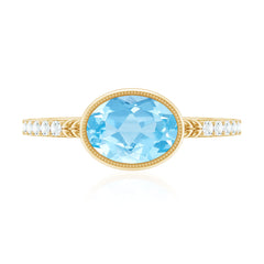 Natural Aquamarine Diamond Oval Engagement Ring in East West Style