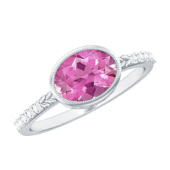 1 Carat Oval Pink Tourmaline East West Engagement Ring with Diamond