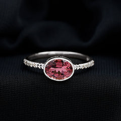 1 Carat Oval Pink Tourmaline East West Engagement Ring with Diamond