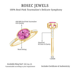 1 Carat Oval Pink Tourmaline East West Engagement Ring with Diamond