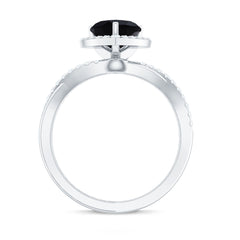 Heart Shape Created Black Diamond Crossover Engagement Ring with Diamond