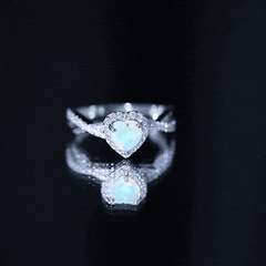 Natural Ethiopian Opal Heart Engagement Ring with Diamond Crossover Shank