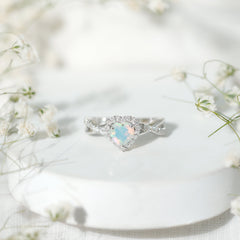 Natural Ethiopian Opal Heart Engagement Ring with Diamond Crossover Shank