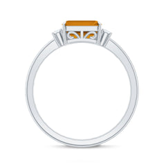 Natural Emerald Cut Citrine East West Engagement Ring with Diamond