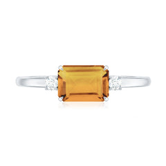 Natural Emerald Cut Citrine East West Engagement Ring with Diamond