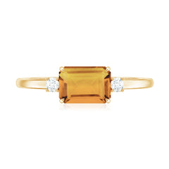 Natural Emerald Cut Citrine East West Engagement Ring with Diamond