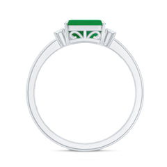 Real Emerald Cut Emerald East West Engagement Ring with Diamond