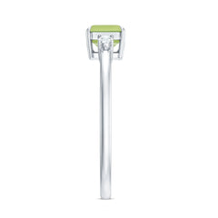 Real 1.8 Carat Peridot Emerald Cut Engagement Ring with Diamond in East West Style