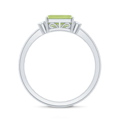 Real 1.8 Carat Peridot Emerald Cut Engagement Ring with Diamond in East West Style